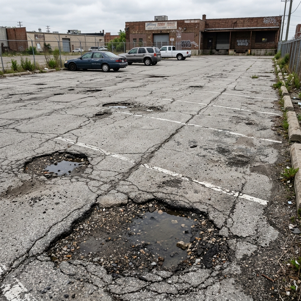 Damaged asphalt in Sunrise before repair